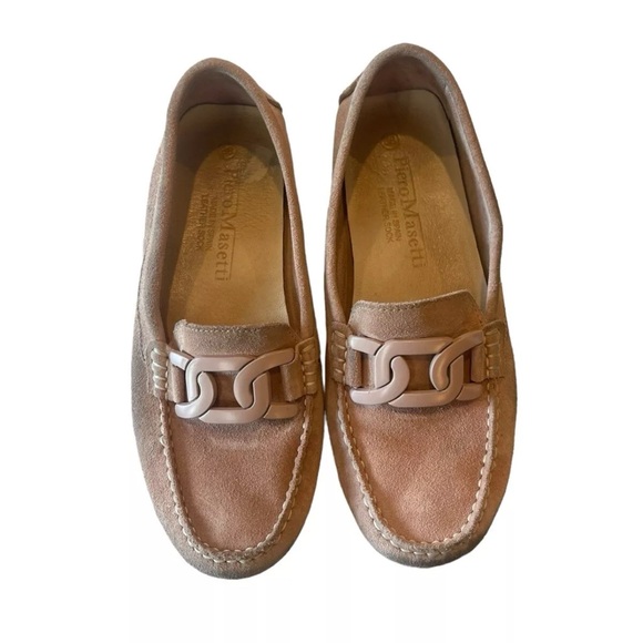 Piero Masetti Womens sz 8 Pink Tan Suede Chain Link Round Toe Shoes Loafers 38 - Picture 1 of 12